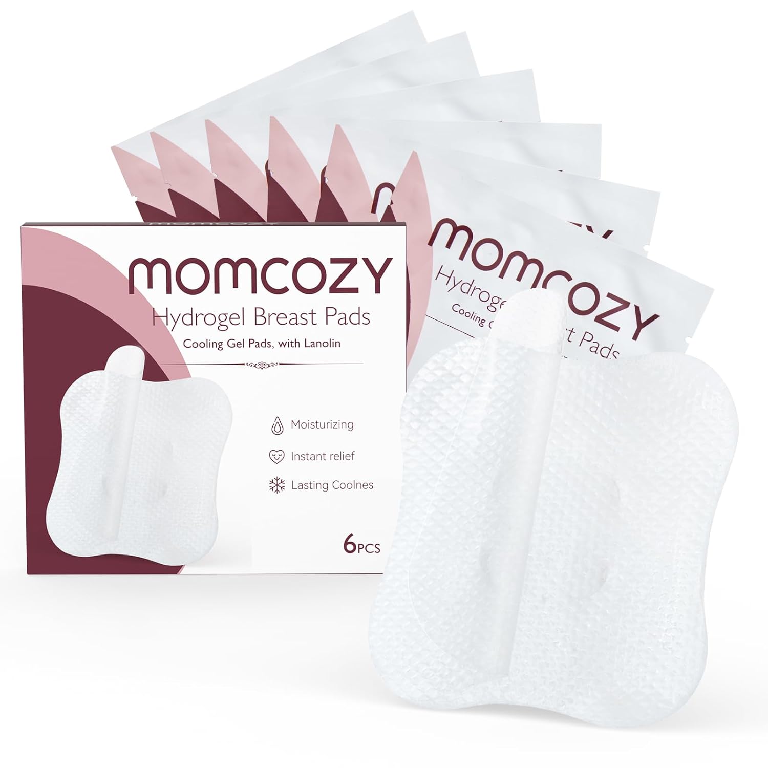Peceta hidrogel për gjoks Momcozy me lanolin për qetësim të menjëhershëm, 6 copë