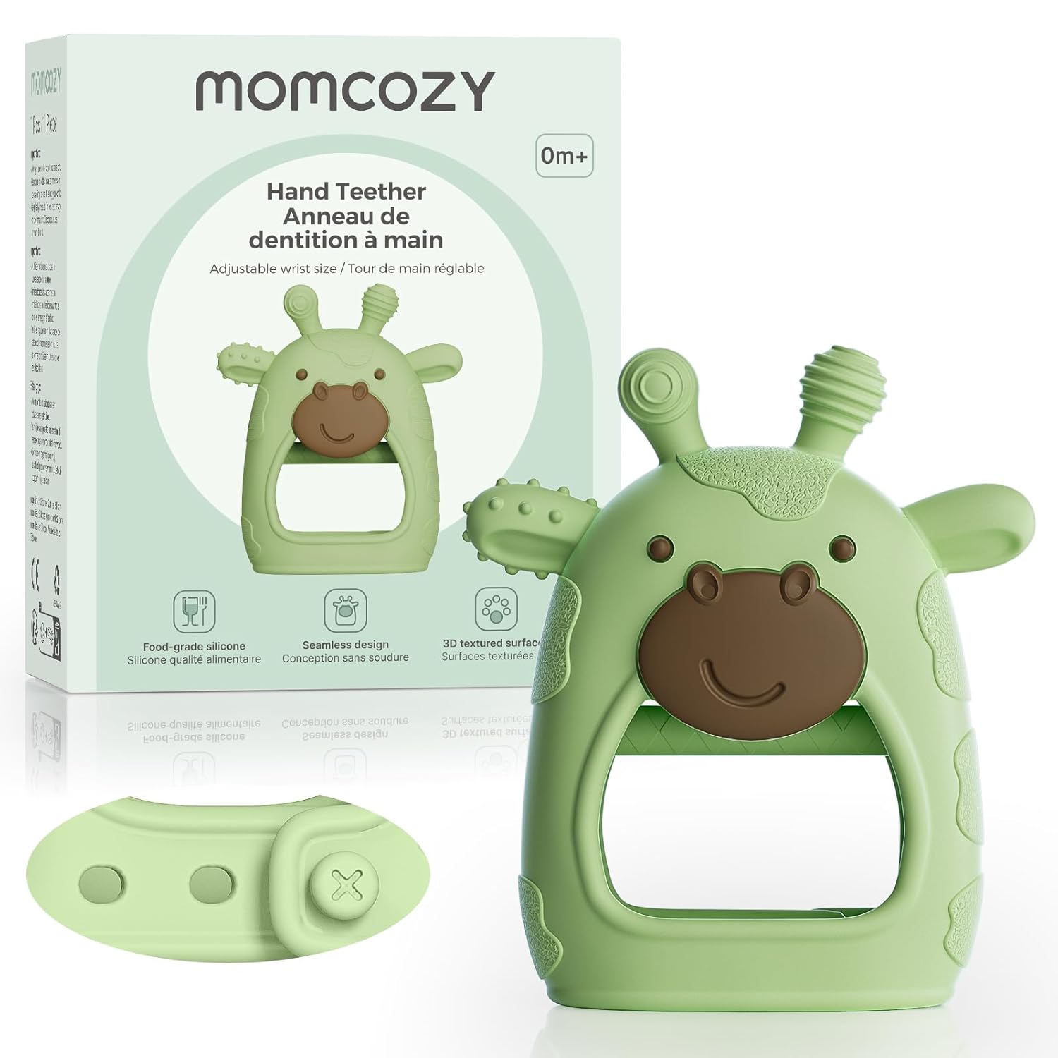 Lodër për dhëmbë për bebe Momcozy silikon food-grade (0–12 muaj)
